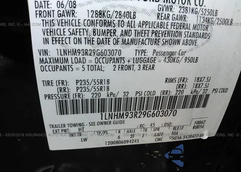 2009 Lincoln Mks z USA, uszkodzony, nr VIN 1LNHM93R29G603070